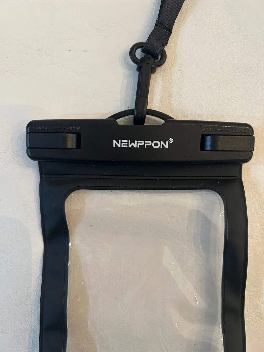Black Waterproof Phone Pouch with Lanyard - Clear Front